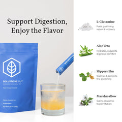 Terra Health Essentials Solusticks Gut label details reveal Slippery Elm and Licorice ingredients.
