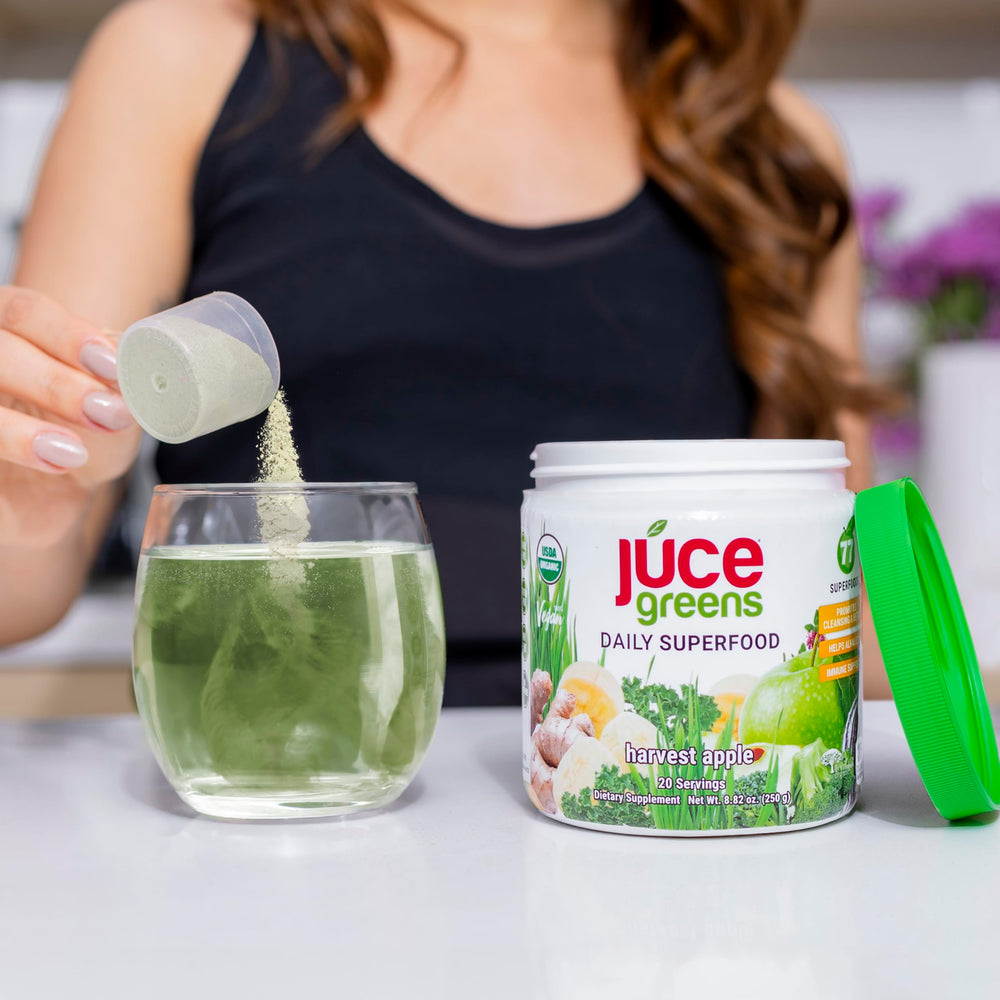 Terra Kai Organics JUCE Green packaging highlights organic, non-GMO ingredients.