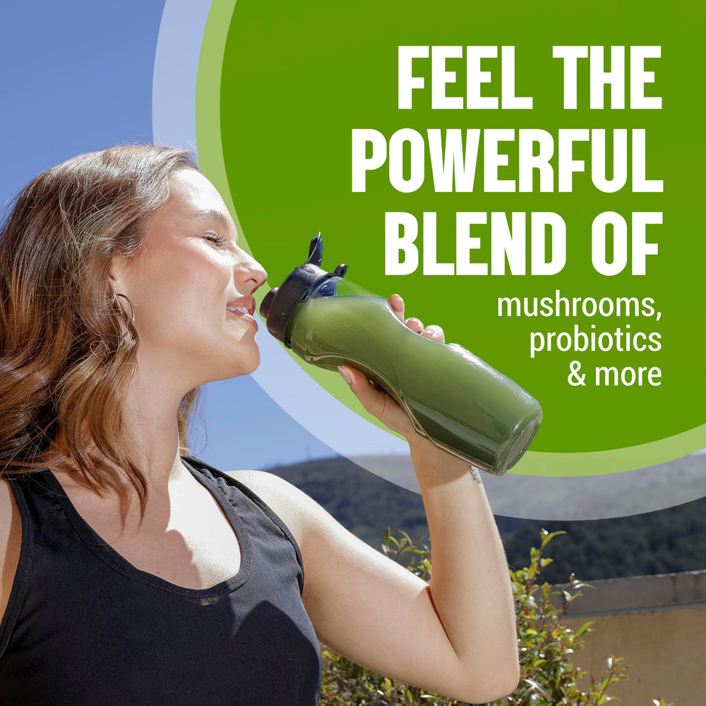 Terra Kai Organics JUCE Green prebiotic and probiotic blend supports gut health.