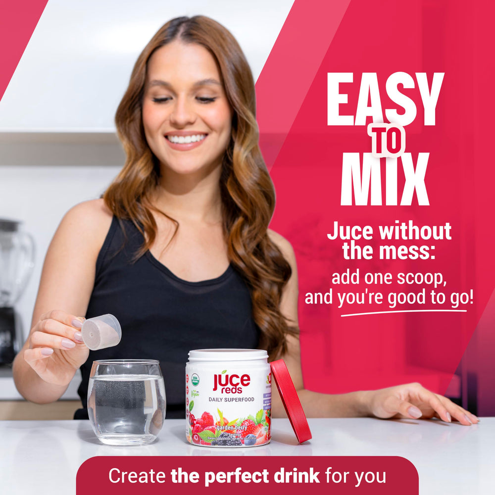 Terra Kai JUCE Reds ingredients pack highlights 64 superfoods and probiotics.