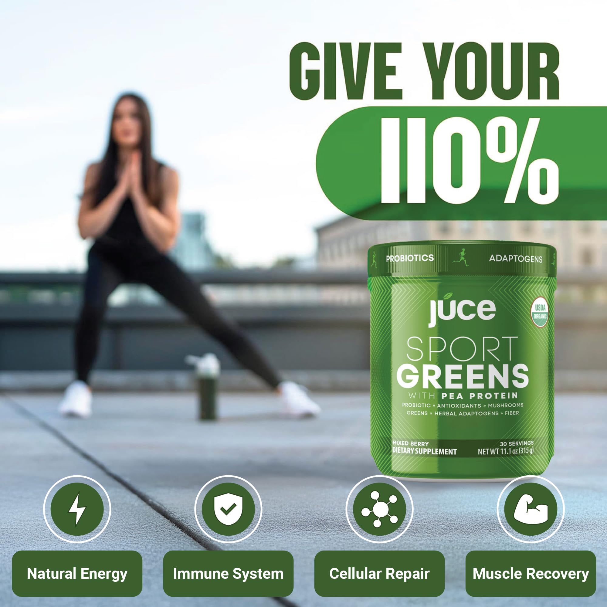 Probiotics ingredient highlight in Juce SG7 formula with gut-friendly notes.
