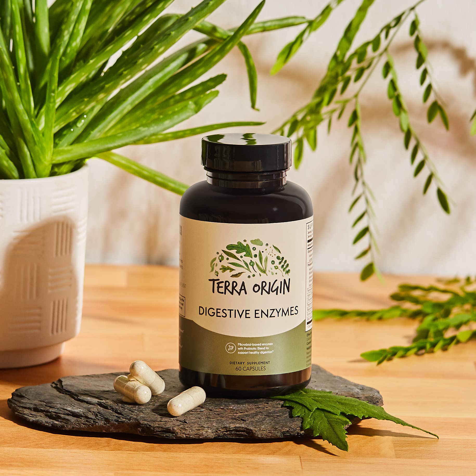 TERRA ORIGIN Digestive Enzymes capsules ready for post-meal comfort