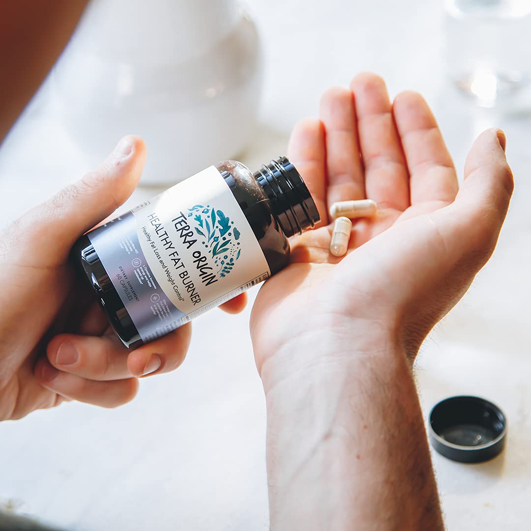 Terra Origin metabolism capsules on kitchen counter signaling routine support.
