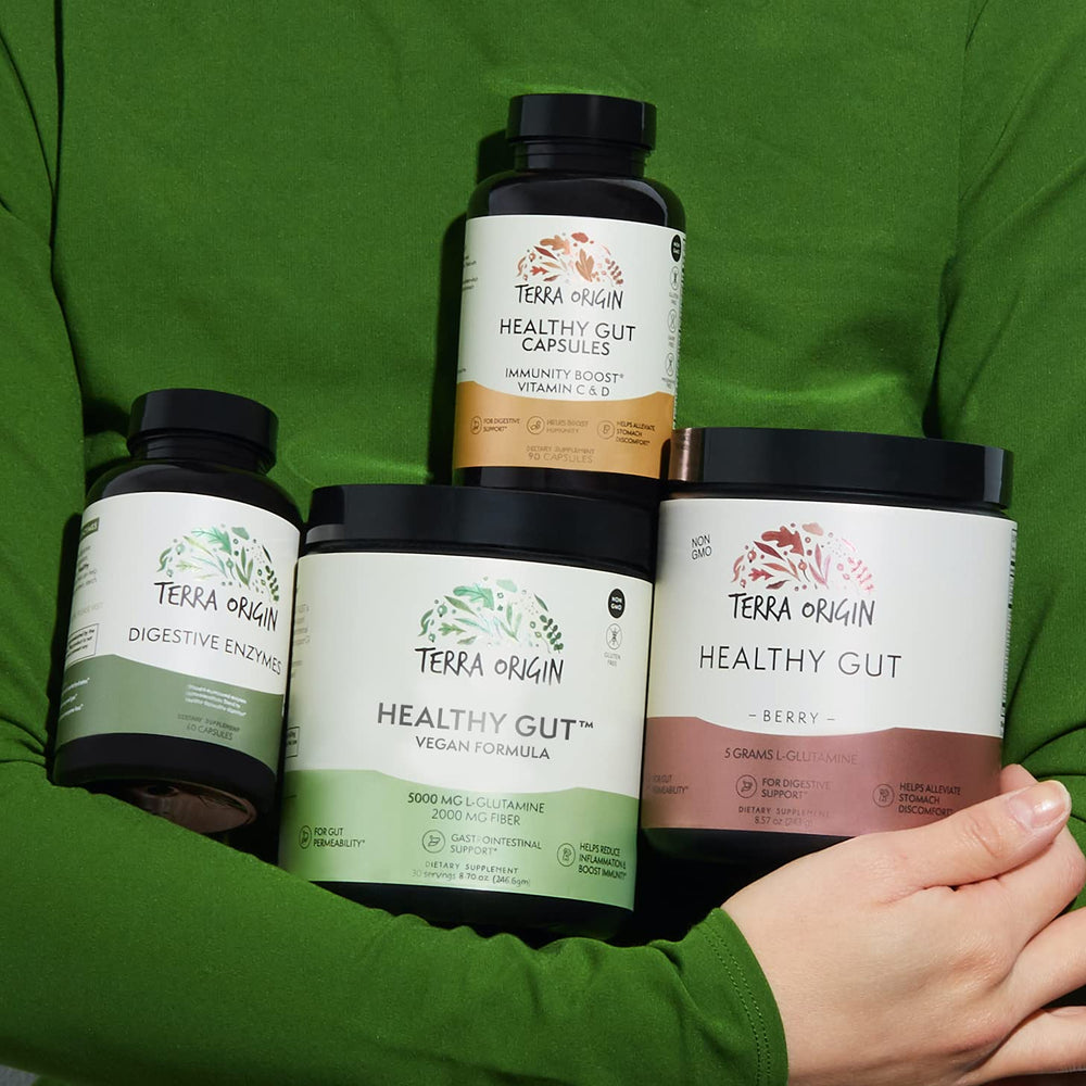 Terra Origin L-Glutamine and MSM supplement scoop fueling healthy gut function.