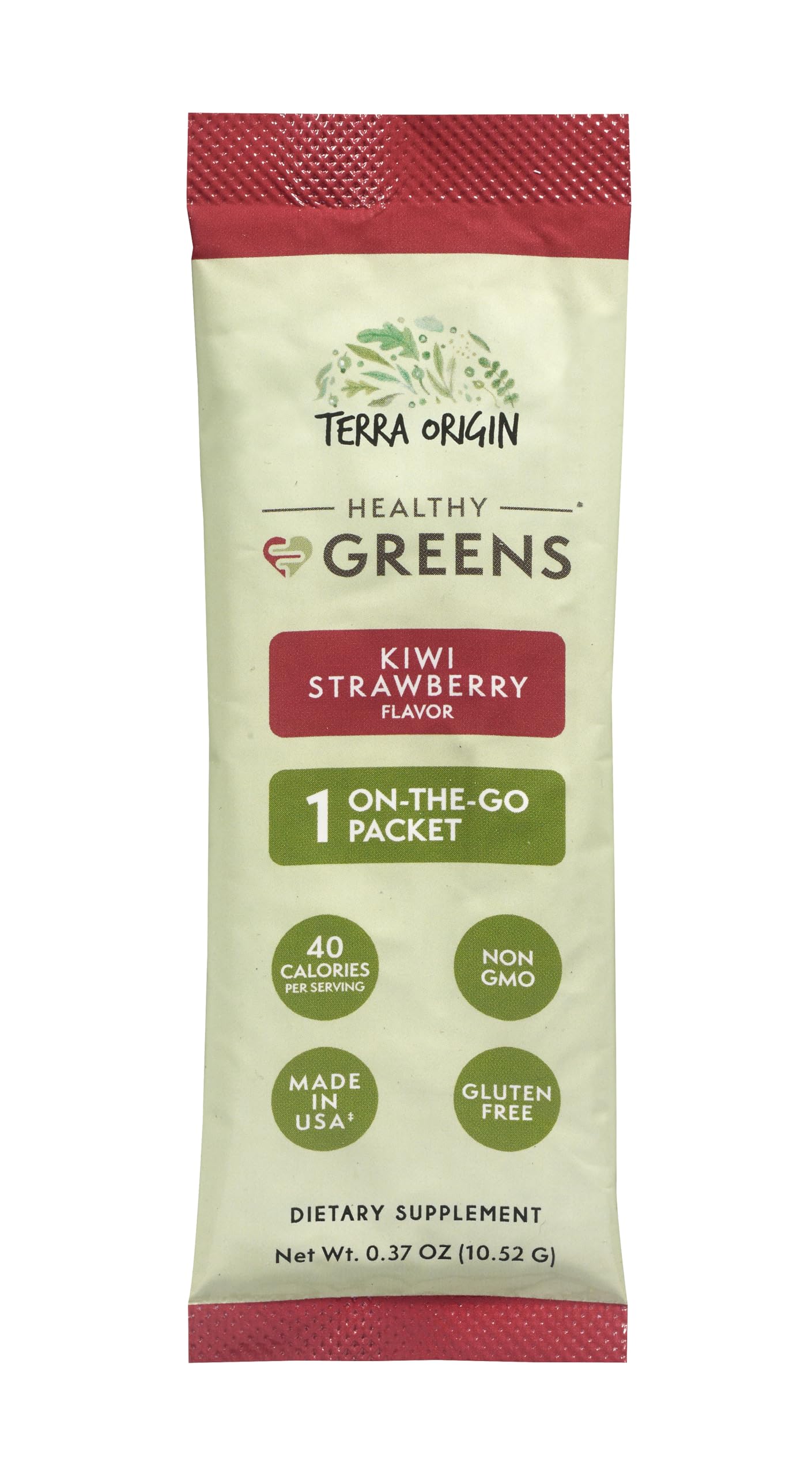 Terra Origin greens packets in a backpack illustrating travel-friendly wellness staple.