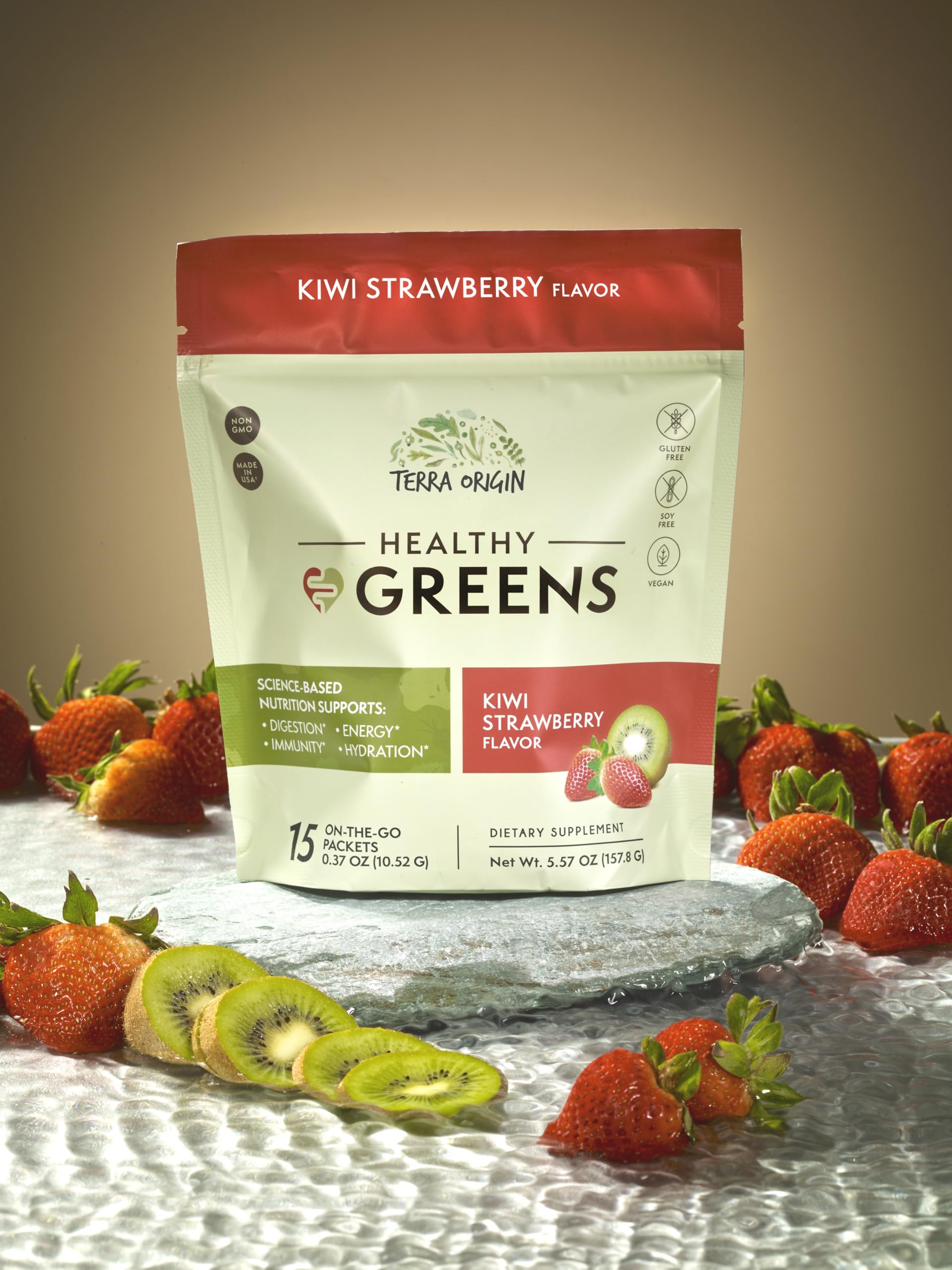 Terra Origin greens ready-mixed drink with vibrant kiwi-strawberry flavor and hydration.