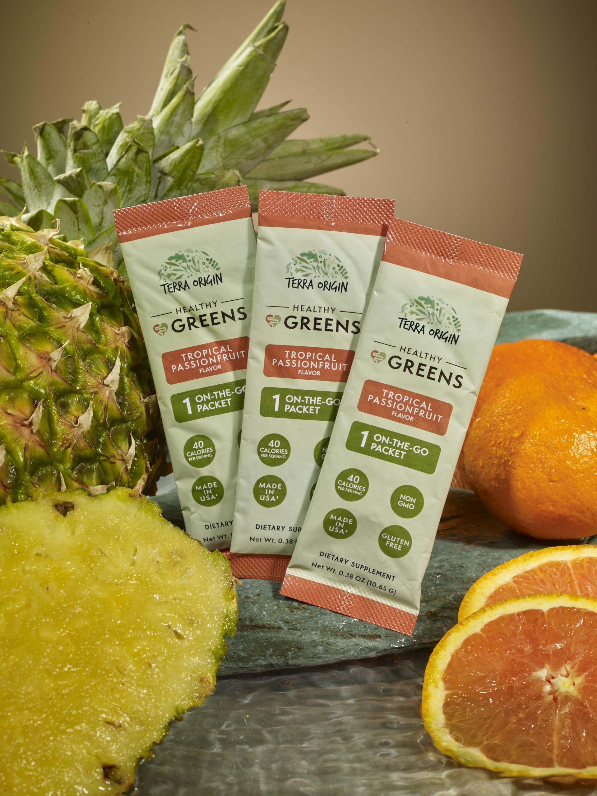 Terra Origin Greens Powder smoothie creation showing a vibrant nutrition boost.