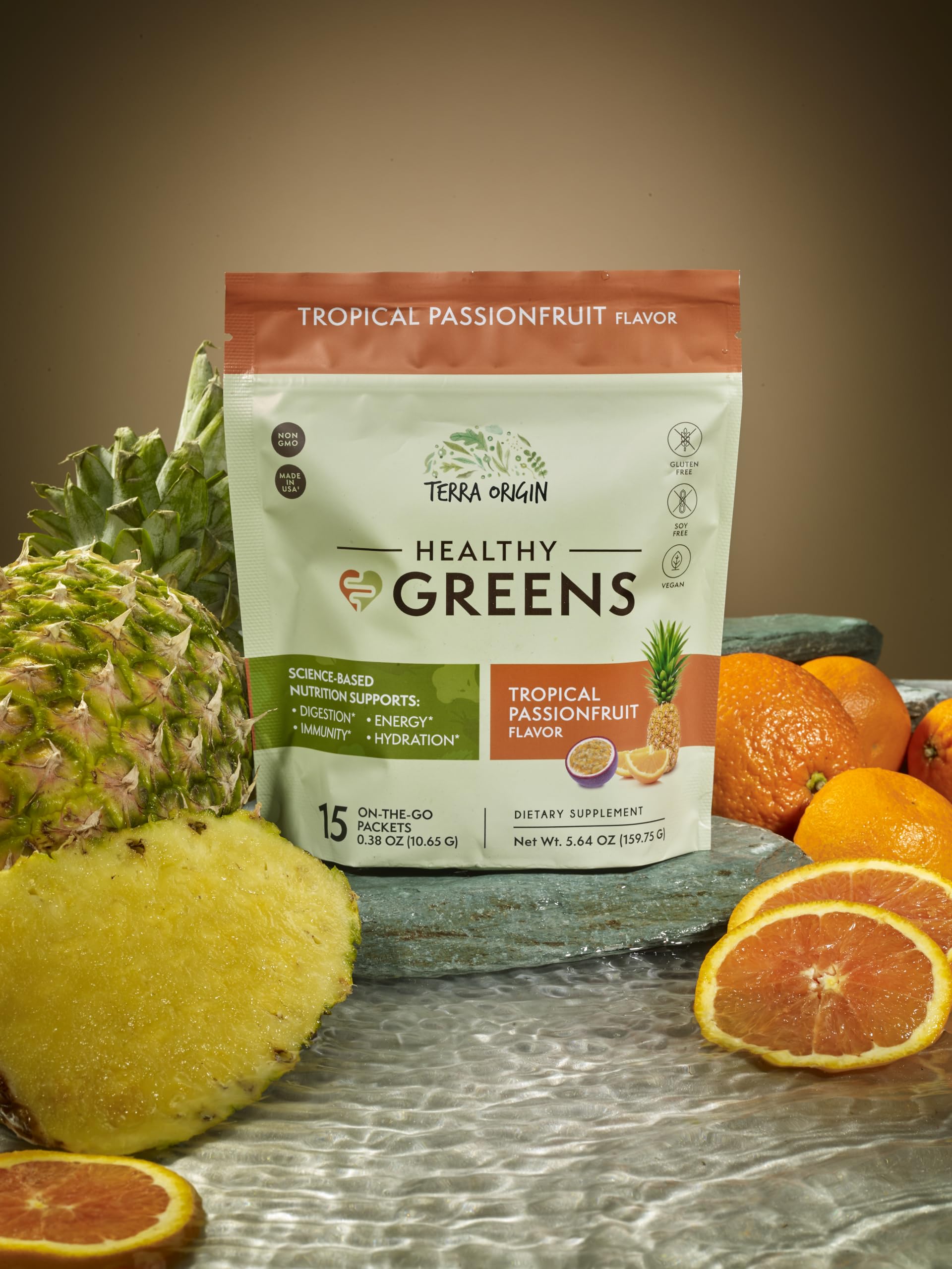 Terra Origin Greens Powder spoon measuring for easy daily portion control.
