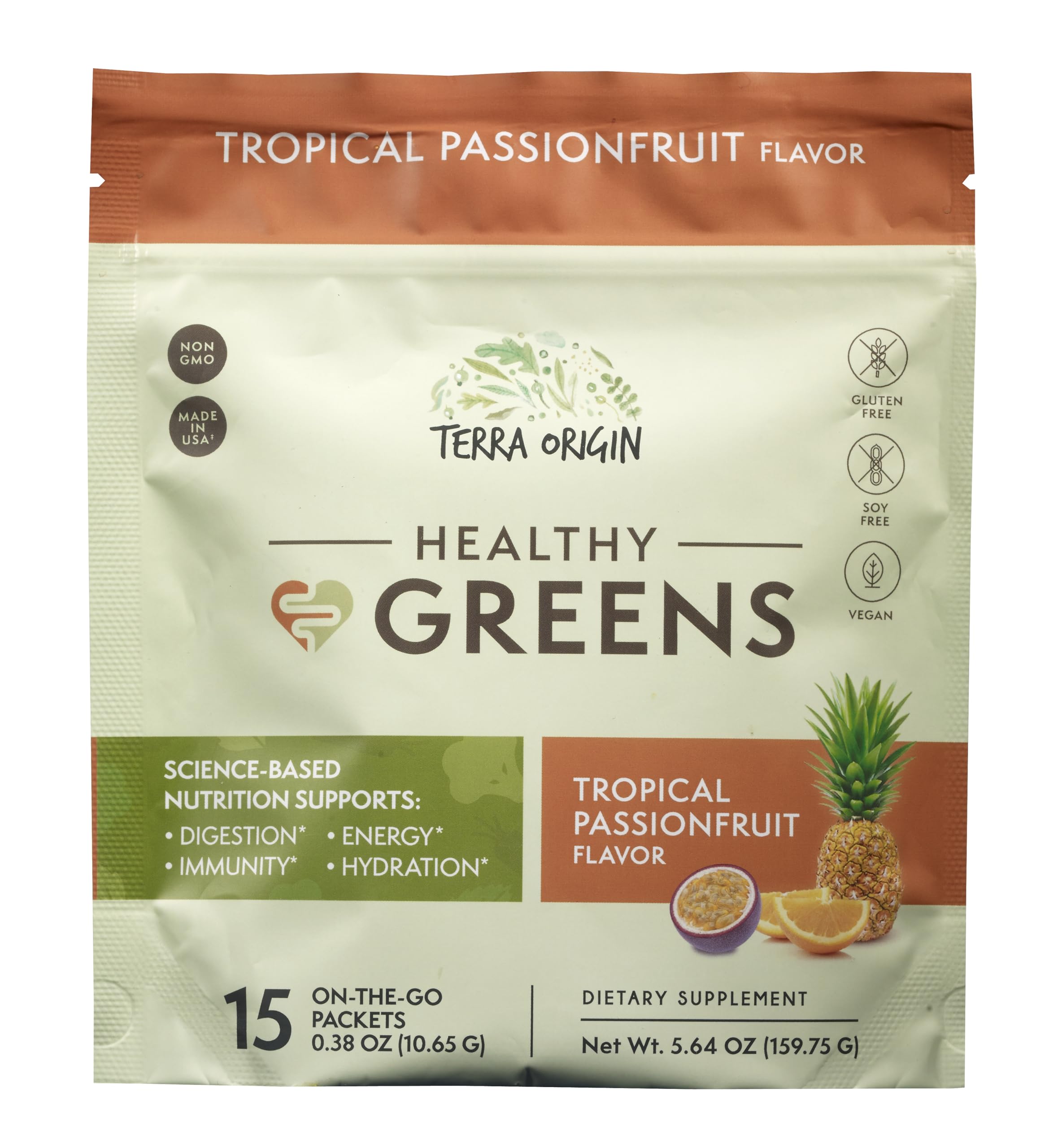 Terra Origin Greens Powder travel-pack ready for easy mornings away from home.