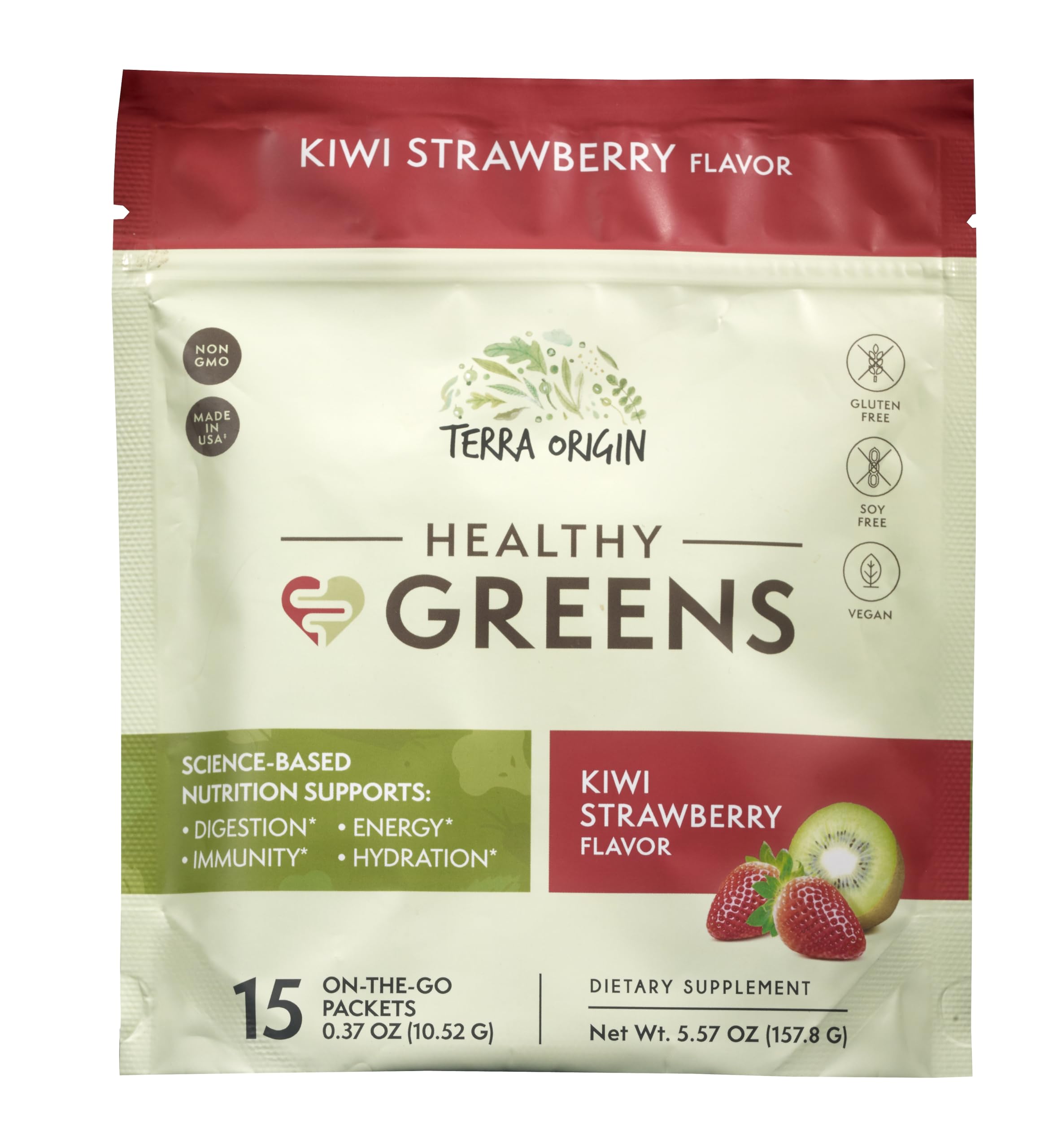 Terra Origin packaging eco standup pouch emphasizing sustainable production and freshness.