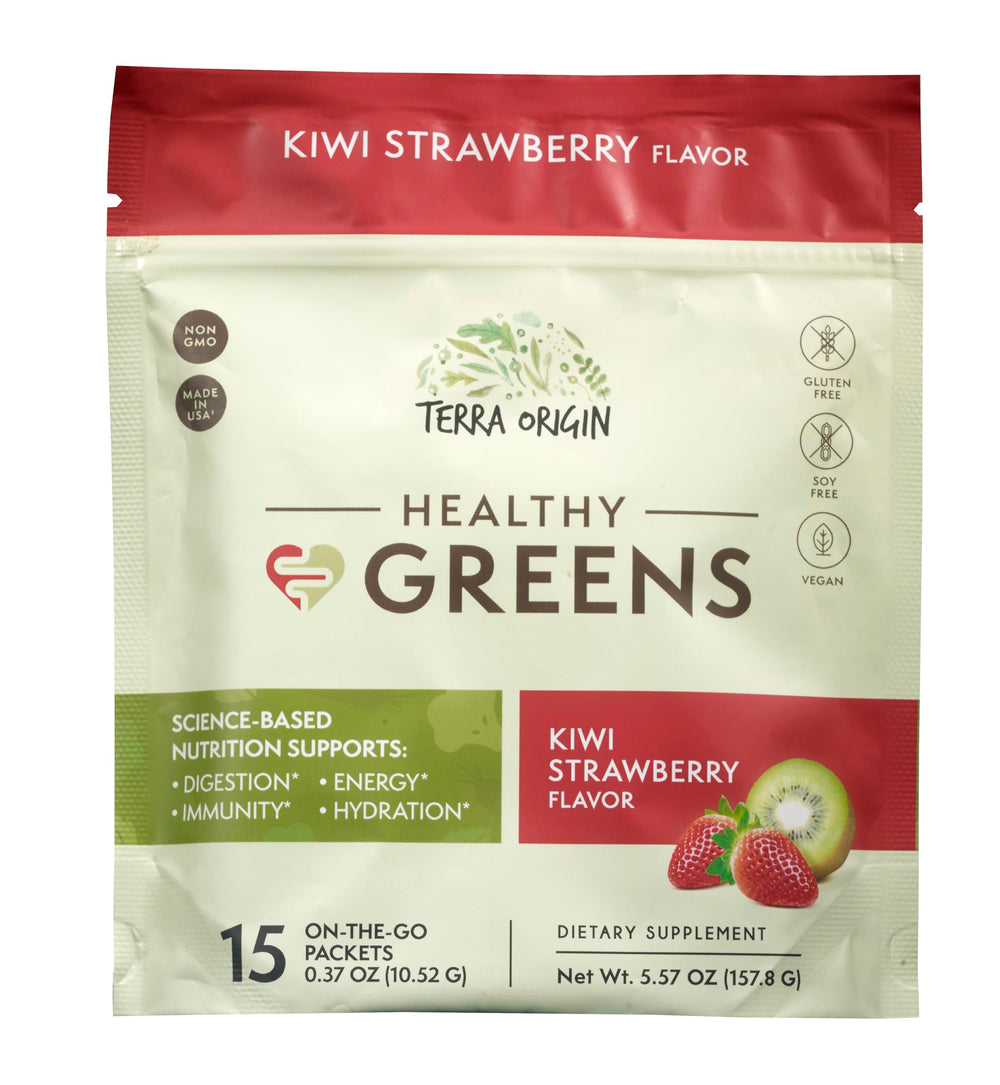 Terra Origin packaging eco standup pouch emphasizing sustainable production and freshness.