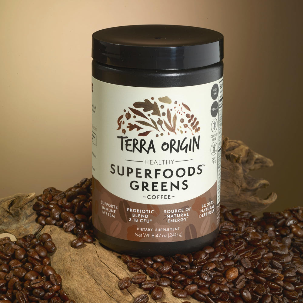 Terra Origin Greens Blend scoop for easy, portion-controlled smoothies.