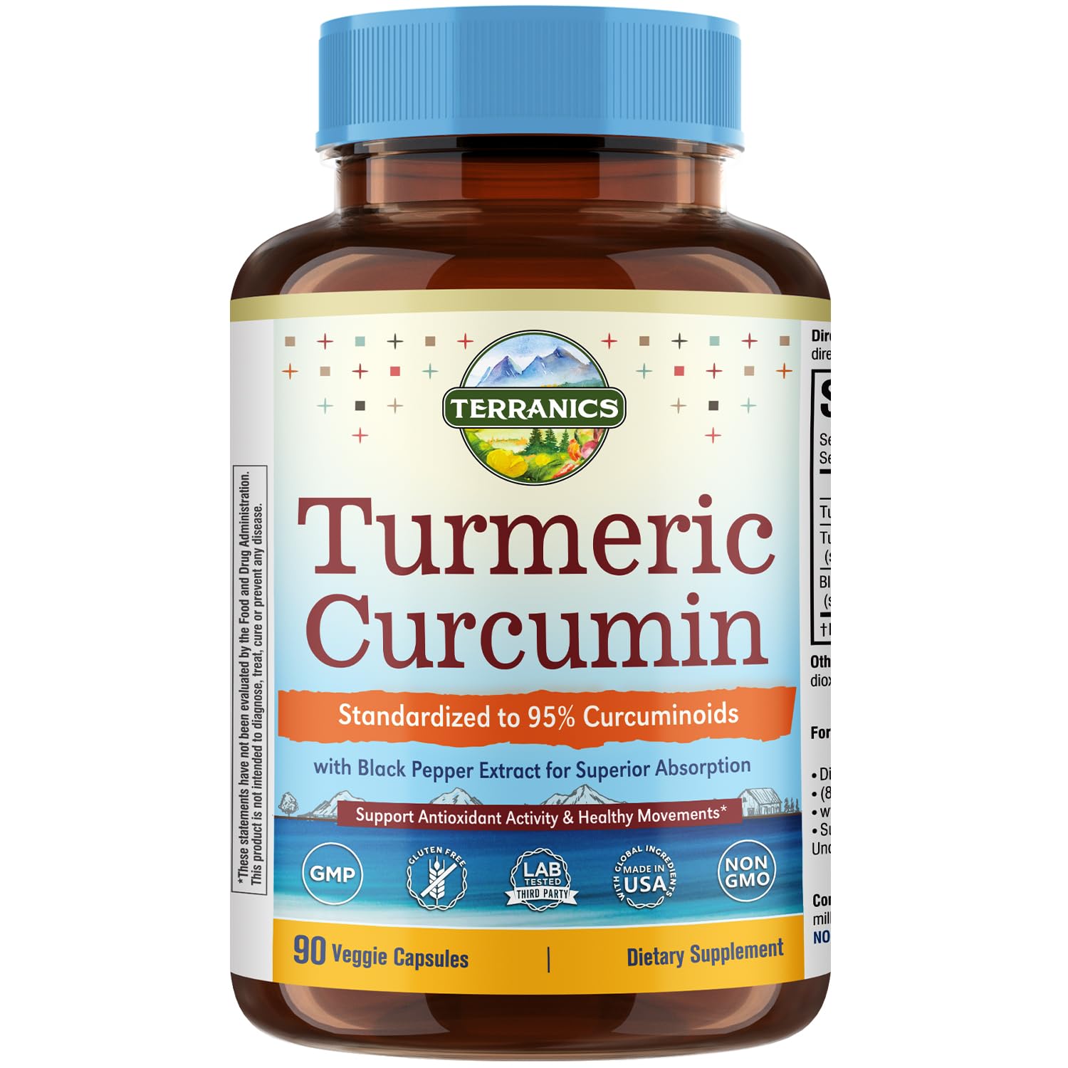 Terranics turmeric-curcumin bottle shows potency for daily wellness