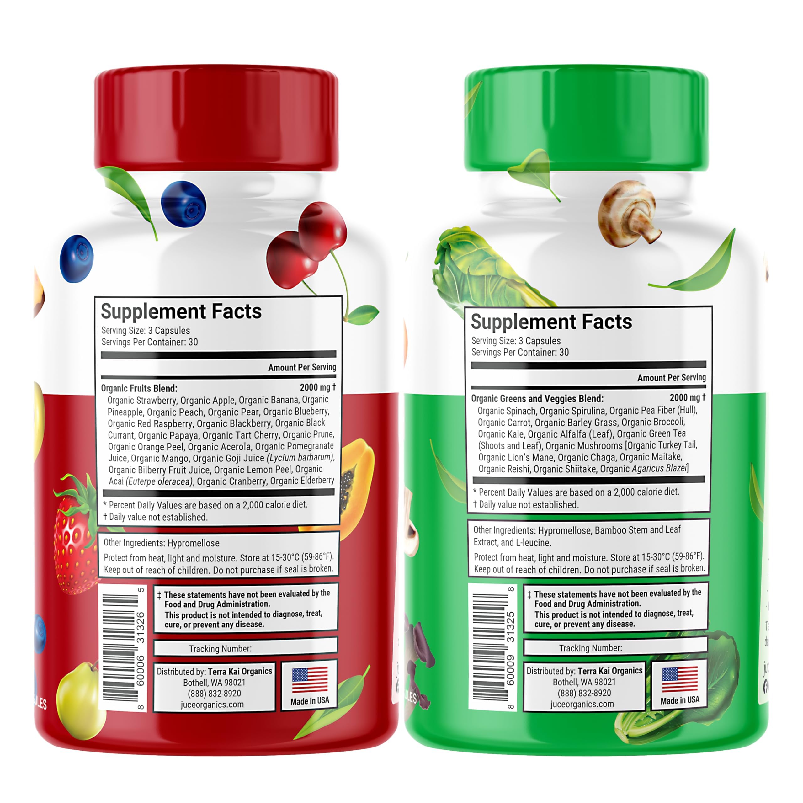 Terra Kai Juce Original Formula label closeup highlighting 46 plant sources.