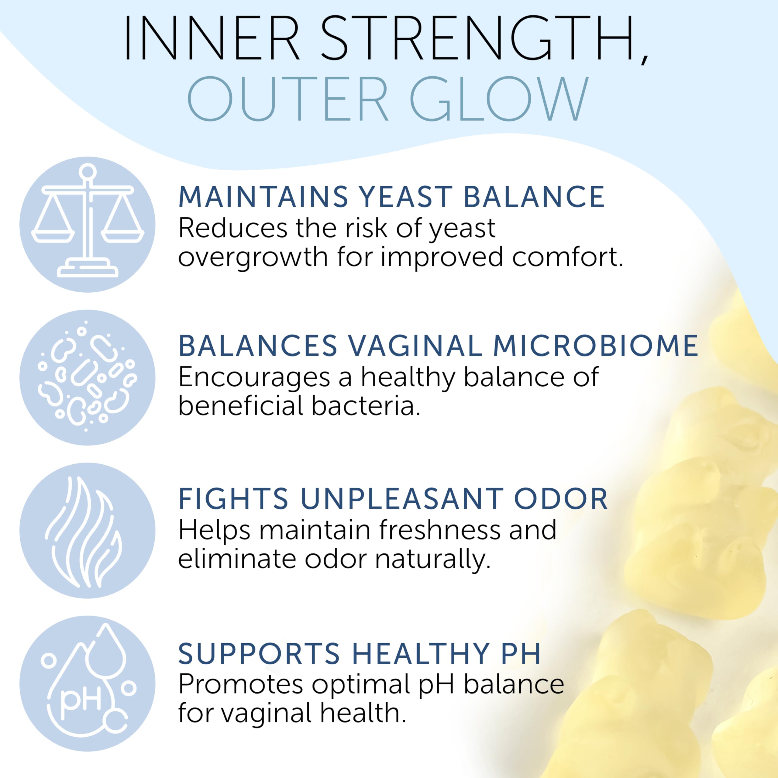 Terramed Just Think Comfort daily gummy supplement for vaginal balance and odor control.