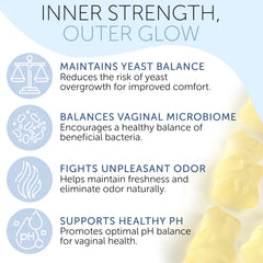 Terramed Just Think Comfort daily gummy supplement for vaginal balance and odor control.