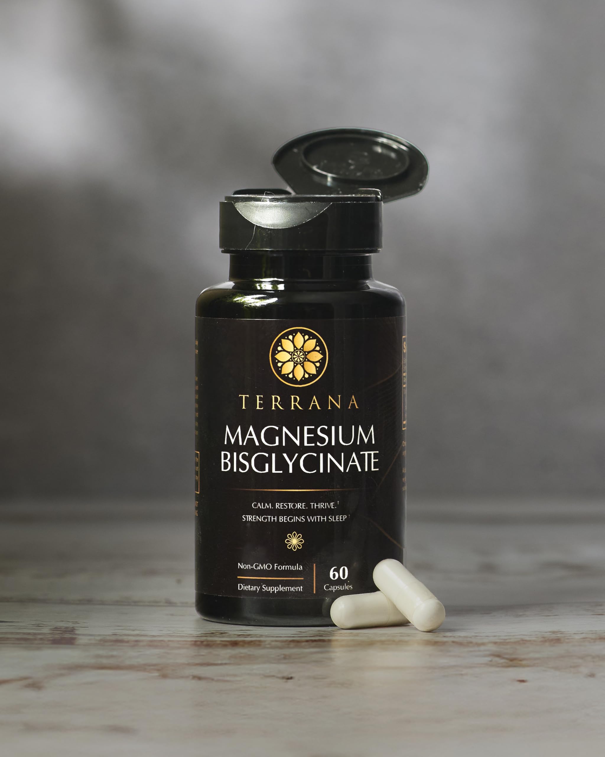 Terrana Magnesium Bisglycinate bottle shown from the front for easy daily use