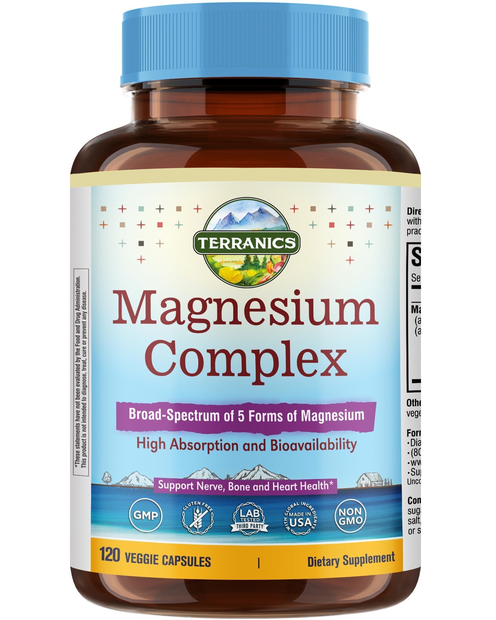 Terranics 5-in-1 magnesium capsule close-up highlights high absorption
