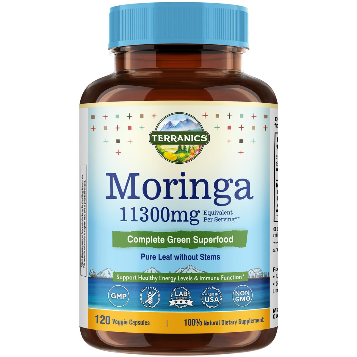 Terranics Moringa capsules bottle, convenient daily energy support