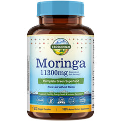 Terranics Moringa capsules bottle, convenient daily energy support