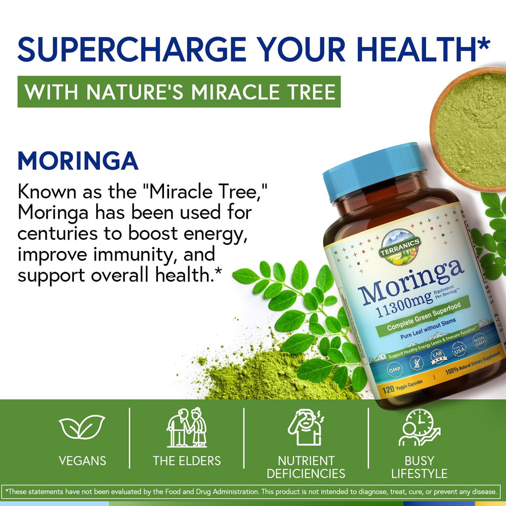 Terranics Moringa capsules close-up of vegan capsules