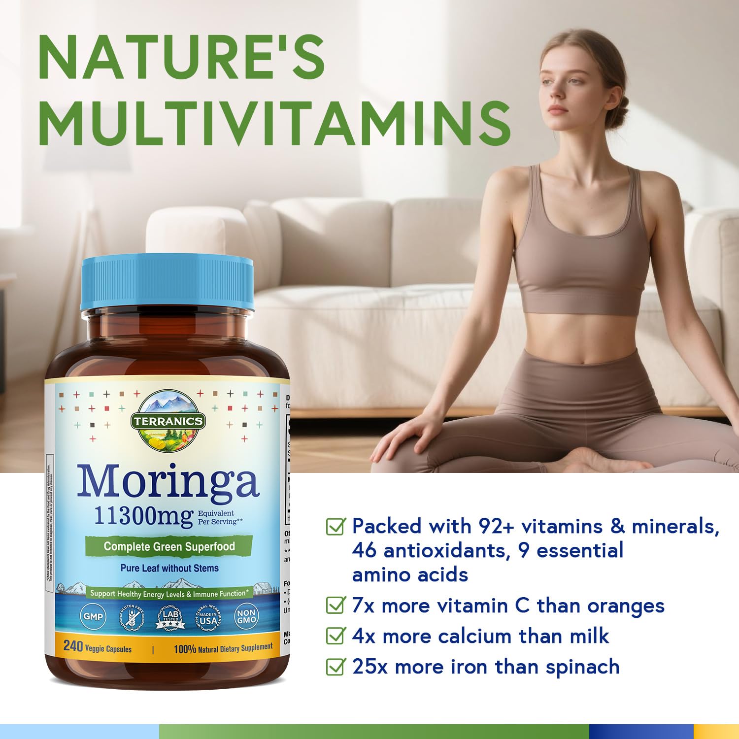 Terranics Moringa Capsules nutrition profile with vitamins and minerals