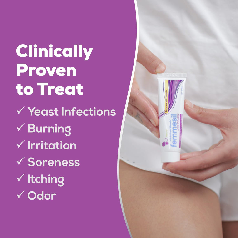 Close-up of Femmesil ointment application showing soothing relief.