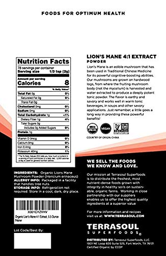 Terrasoul Lion's Mane 22oz bag packaging on kitchen counter.