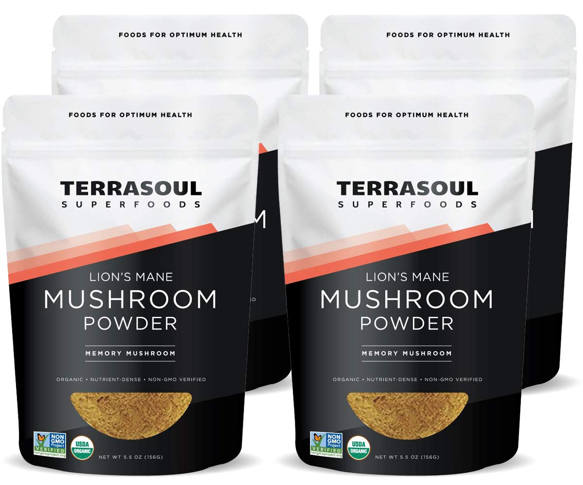 Terrasoul Lion's Mane powder bottle front for daily wellness routines.