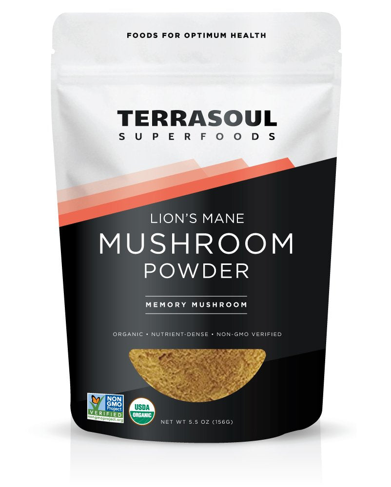 Terrasoul Superfoods Lion's Mane powder bottle for daily use