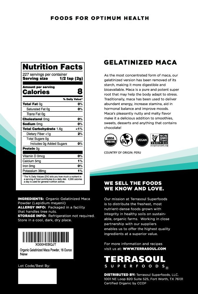 Terrasoul Maca Powder Packaging Pouch shows organic quality for daily energy routines