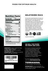 Terrasoul maca powder with scoop beside the pouch, easy serving for smoothies.
