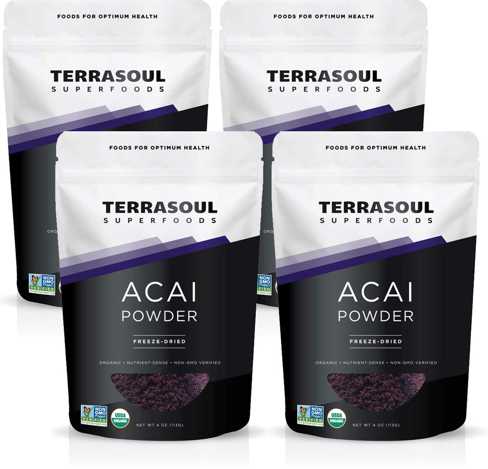 Terrasoul Organic Acai Powder front pouch for easy antioxidant-rich smoothie prep.