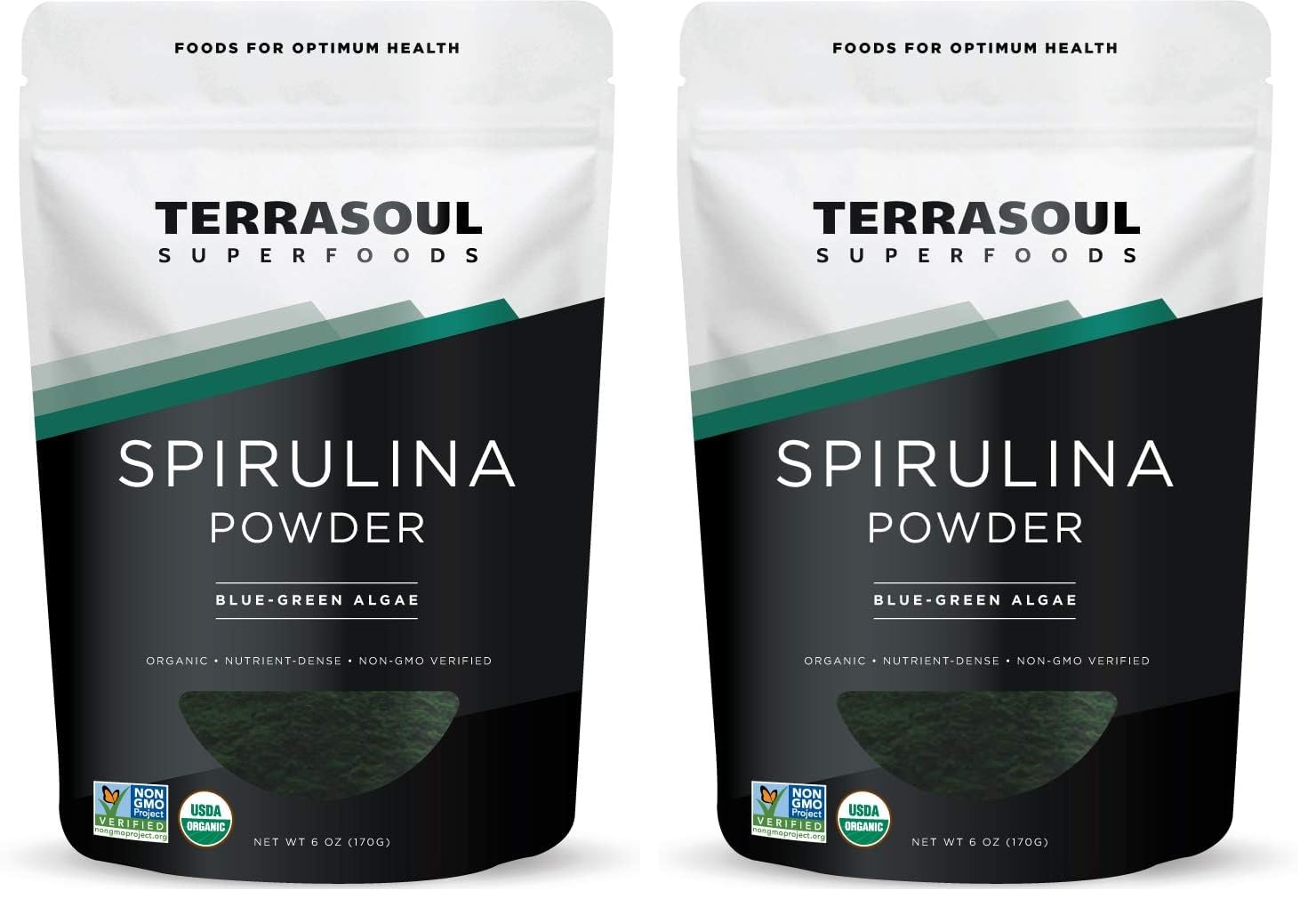 Terrasoul Organic Spirulina powder packaging close-up highlighting freshness and reseal