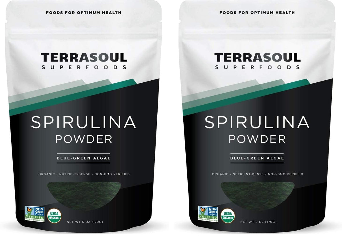 Terrasoul Organic Spirulina powder packaging close-up highlighting freshness and reseal