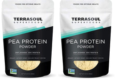 Terrasoul pea protein pouch front, organic, unflavored powder ready to blend.