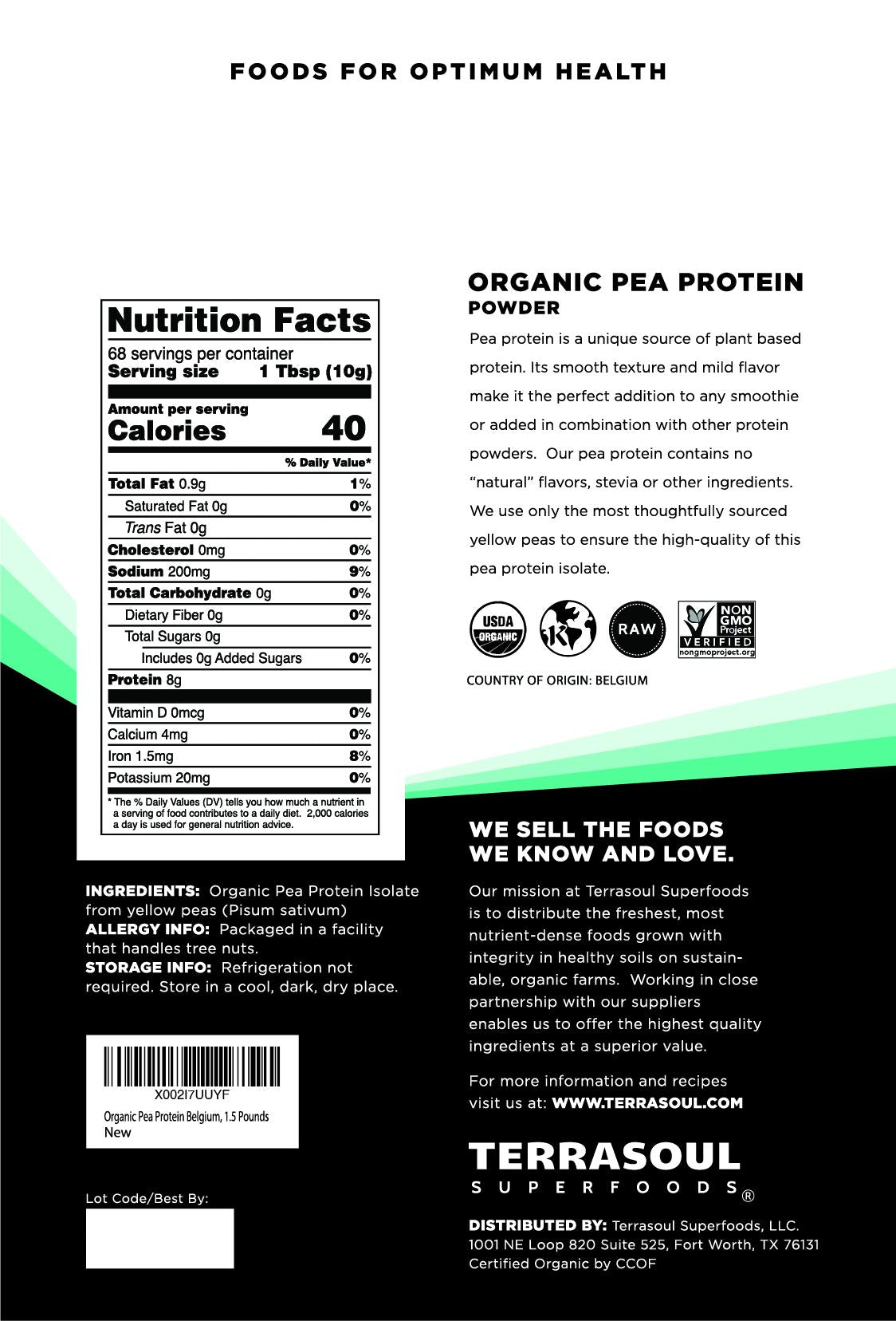 Terrasoul pea protein powder with scoop for easy smoothies.