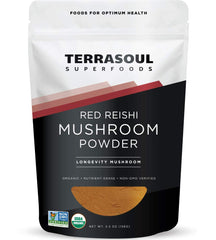 Terrasoul Reishi powder bottle close-up highlighting potential immune resilience.