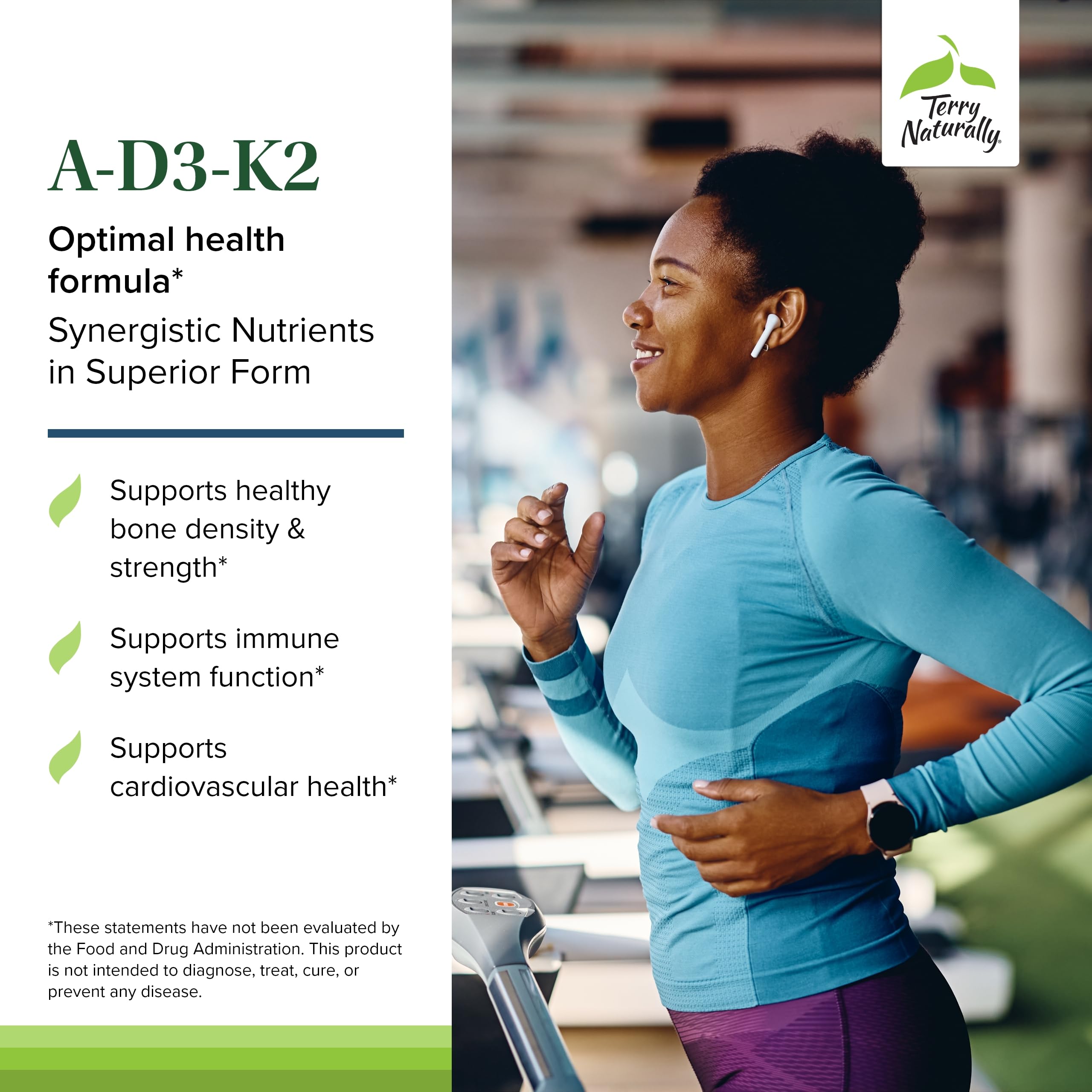 Terry Naturally A•D3•K2 bottle pour reveals softgels ready to take.