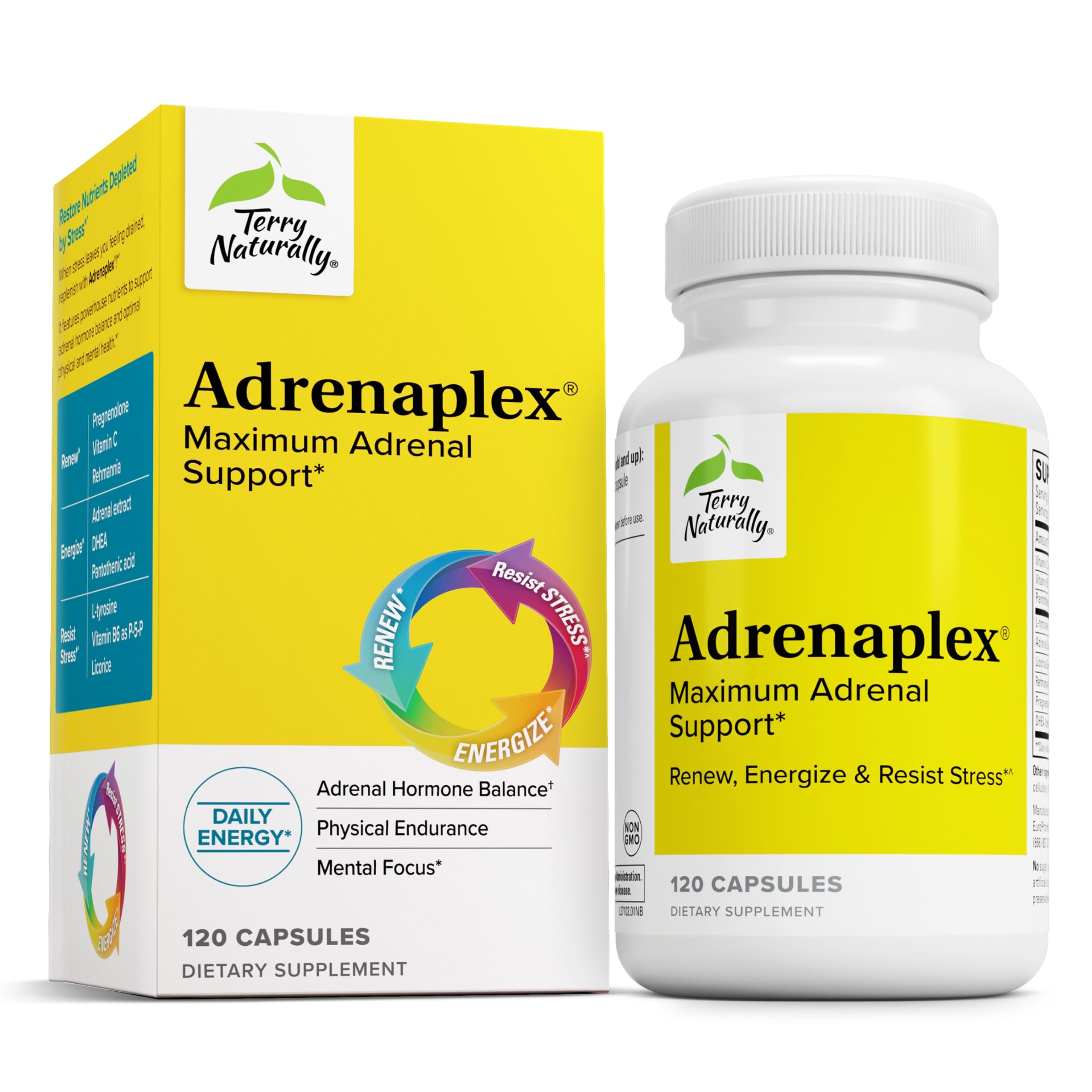 Terry Naturally Adrenaplex bottle top view for daily adrenal support