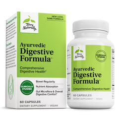 Terry Naturally Ayurvedic Digestive Formula bottle ready for nightly use to support digestive comfort.