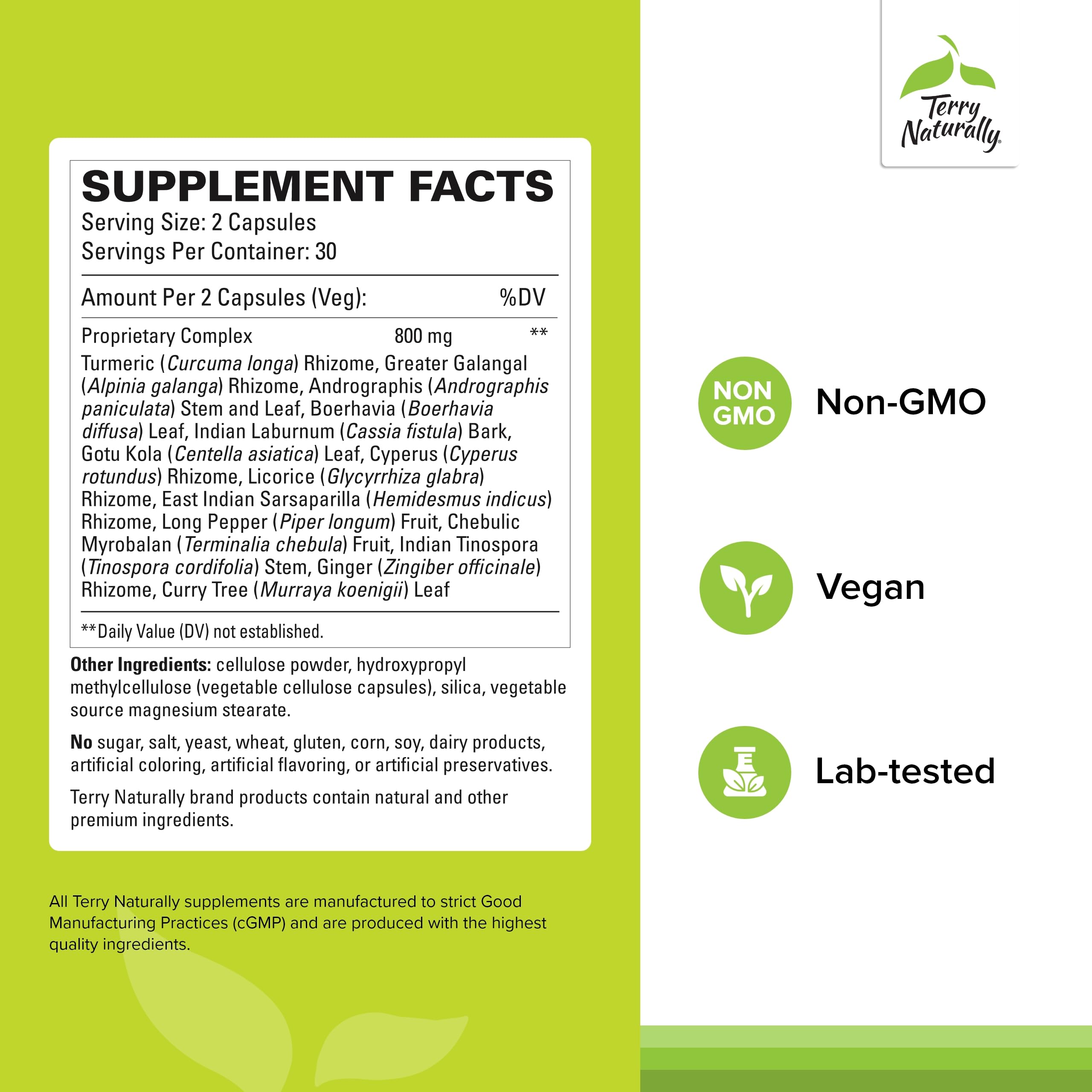 Terry Naturally Ayurvedic Digestive Formula capsules ready for daily use to support regularity.