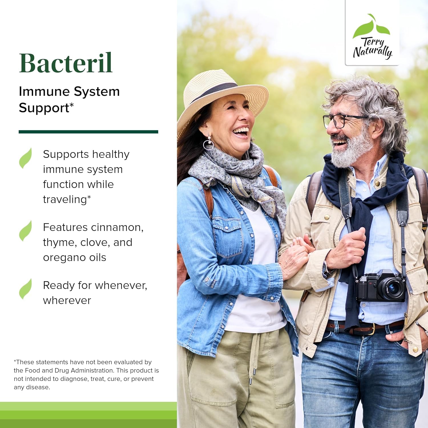 Bacteril ingredient list featuring clove, cinnamon, thyme, oregano blend.