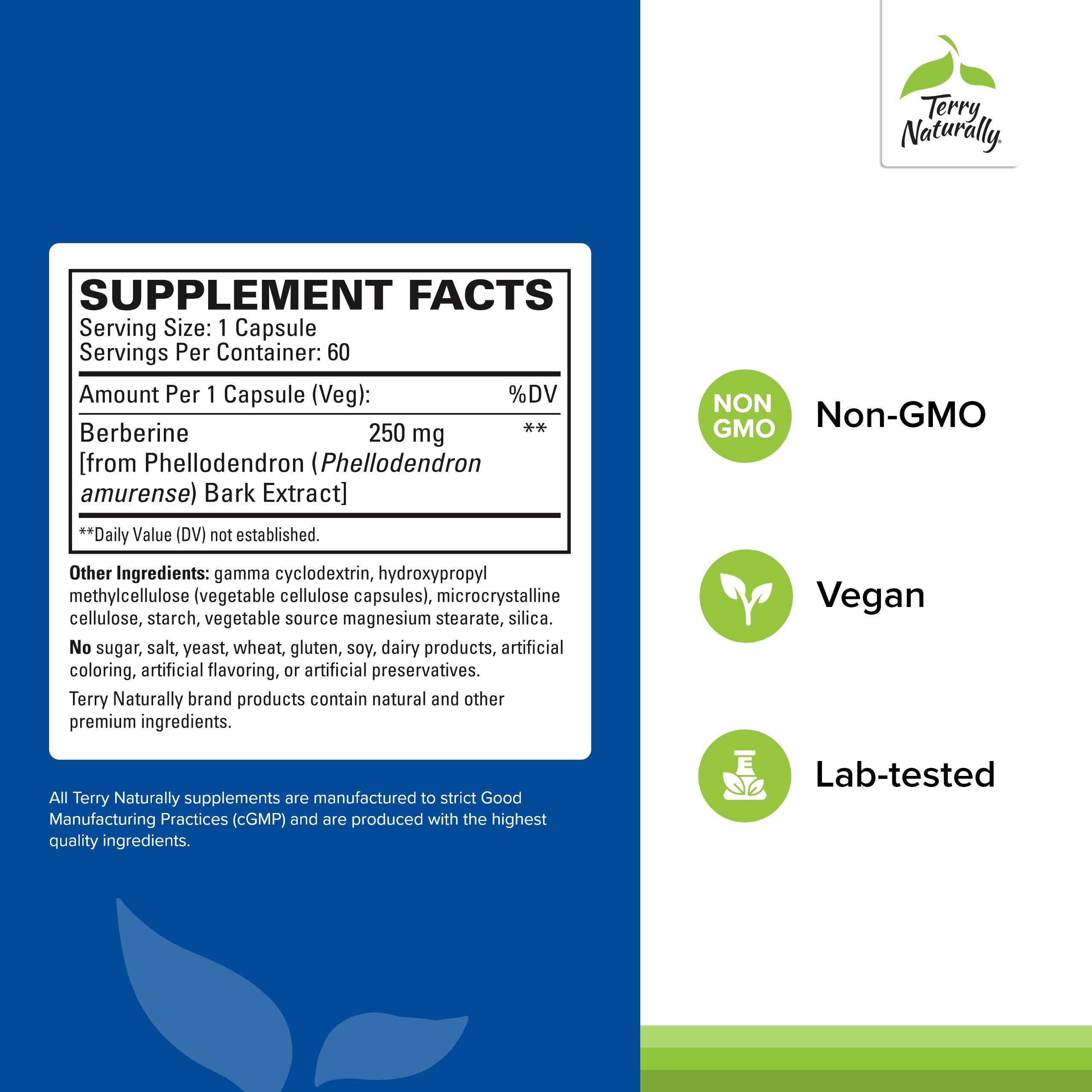 Terry Naturally Berberine MetX label highlights brain and liver wellness focus