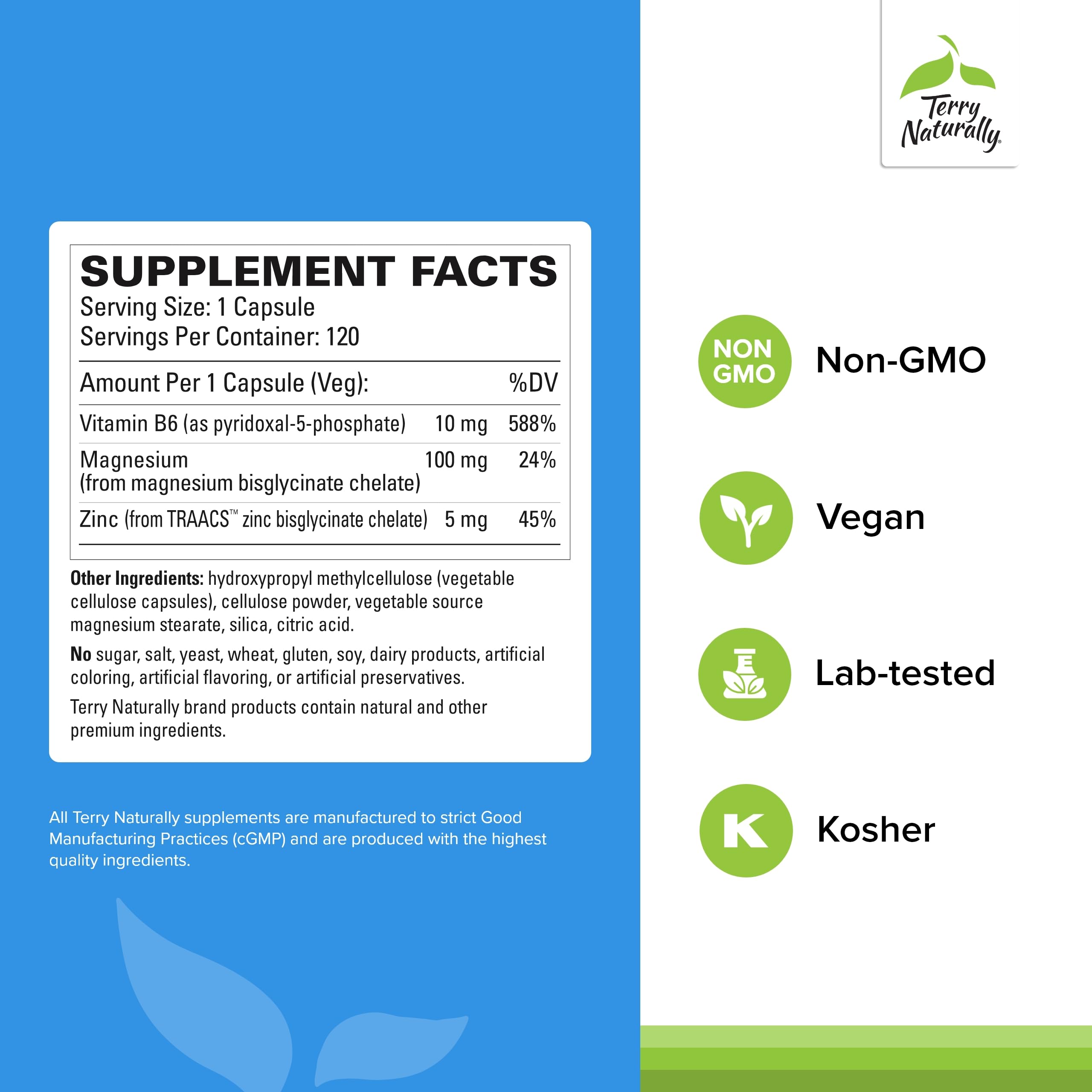 Closeup of Terry Naturally BioActive Magnesium Complex vegan capsules.