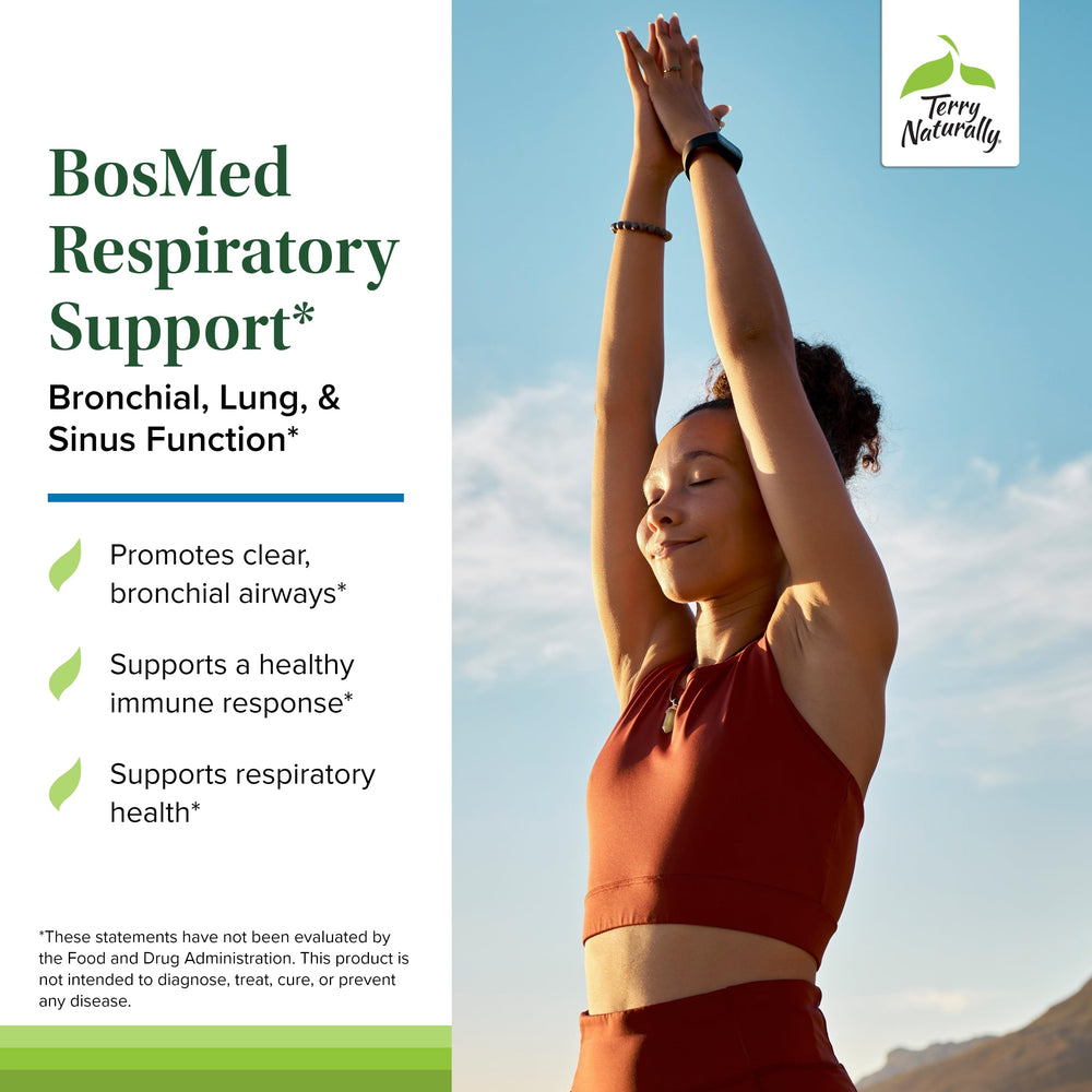 BosMed product label highlighting herbal respiratory support benefits.
