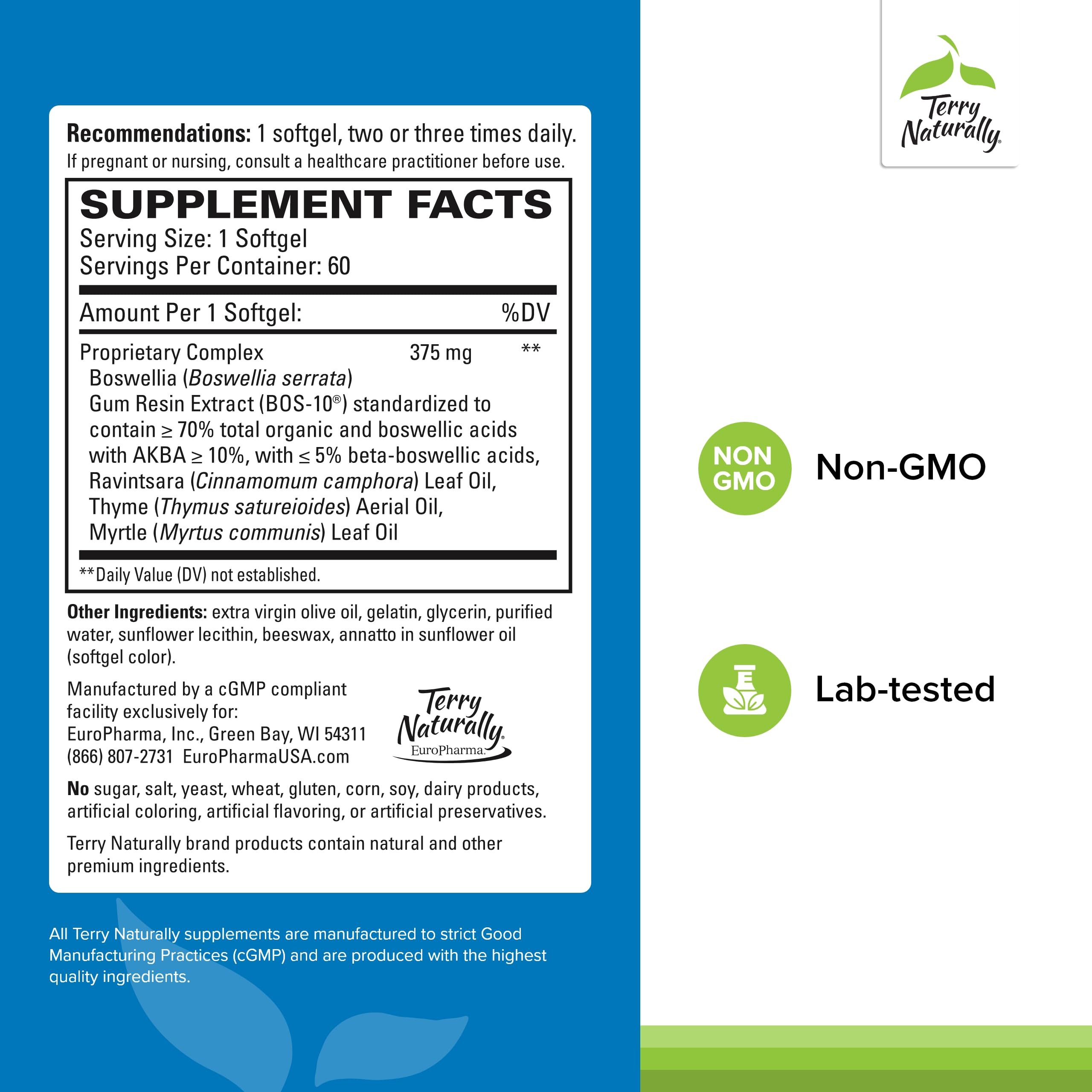 Close-up of BosMed softgels from Terry Naturally for respiratory support.