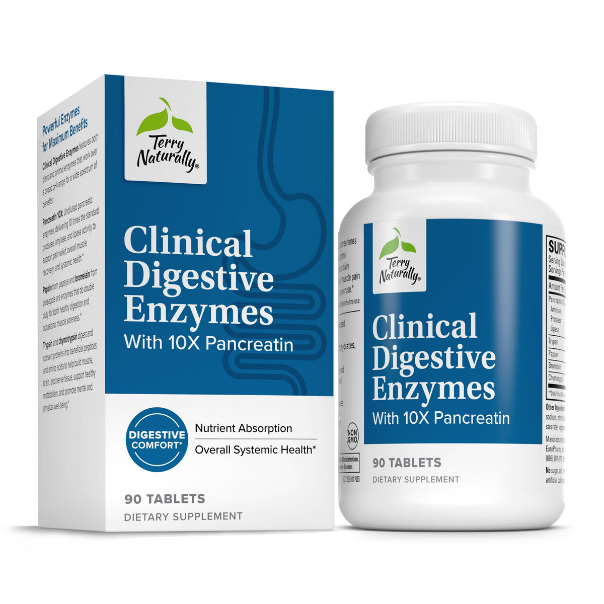 Terry Naturally Clinical Digestive Enzymes bottle shown for daily digestive support.
