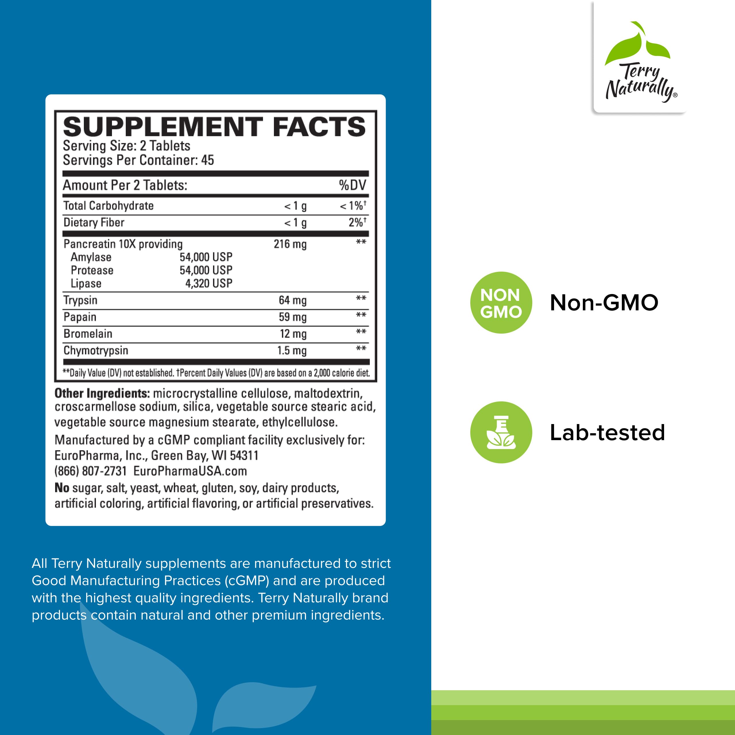 Terry Naturally label close-up highlighting undiluted enzyme blend for digestion.