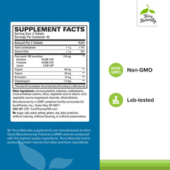 Terry Naturally label close-up highlighting undiluted enzyme blend for digestion.